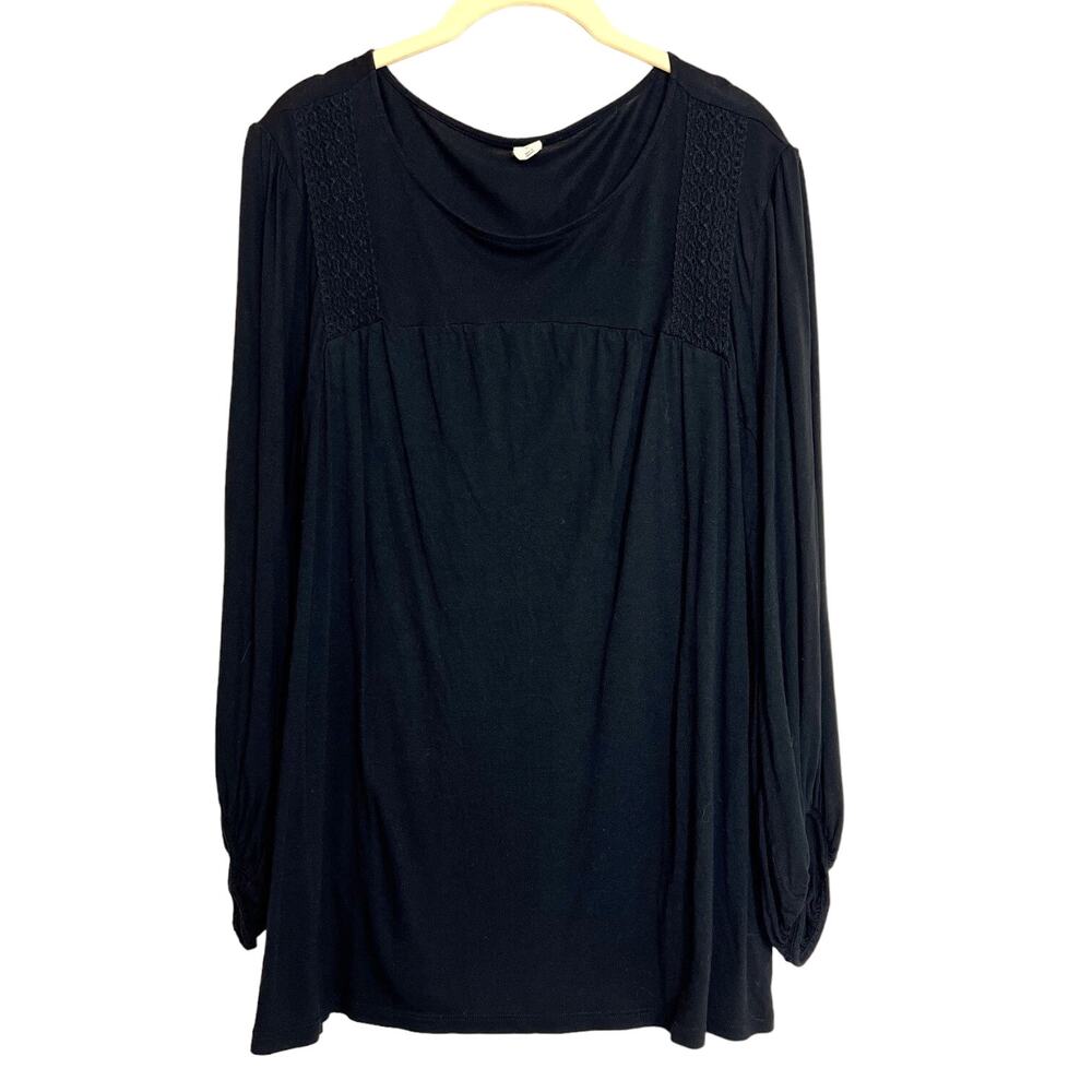 Old Navy Womens Peasant Blouse XL Black 3/4 Length Sleeve Crochet Trim Rayon